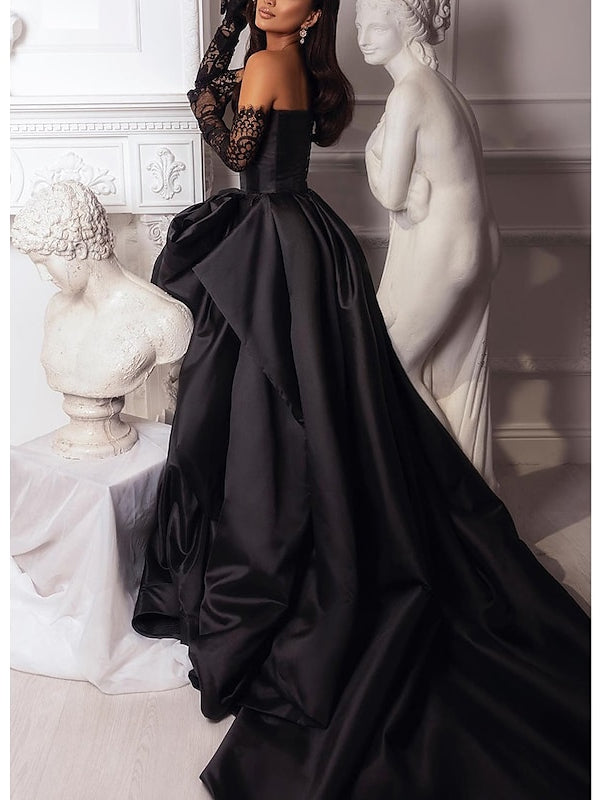 A-Line/Princess Strapless Sleeveless Court Train Evening Dresses with Slit