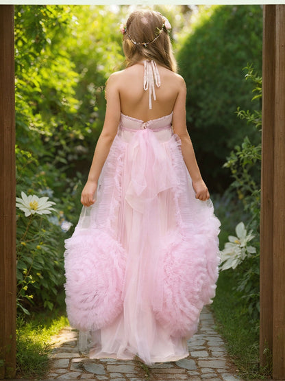 A-line Chiffon Floor-length Pink Flower Girl Dress