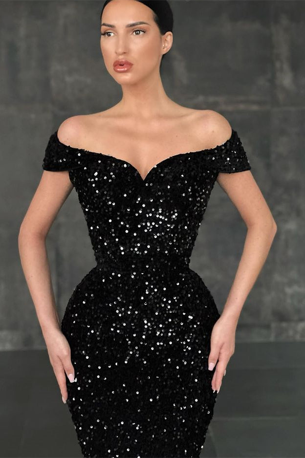 Black Off-the-Shoulder Mermaid Prom Dress PD0440