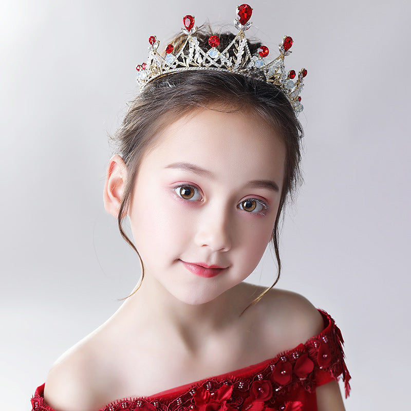 Vintage Elegant Red Rhinestone Princess Crown Headpiece Accessories