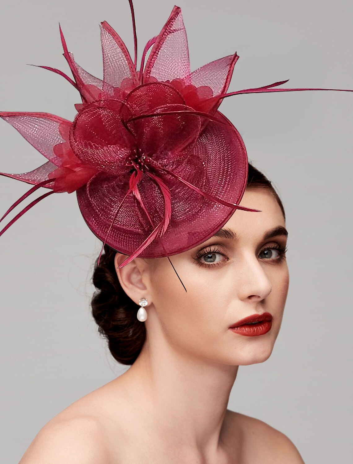 Elegant Net Saucer Hat Fascinator Hats Headpiece Flower & Beading & Feather