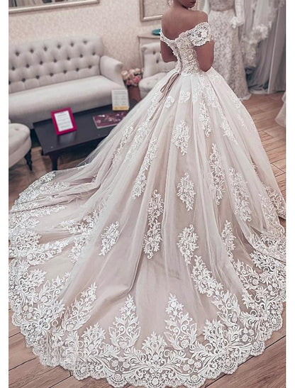 Ball Gown Off-the-Shoulder Floor-length Lace Wedding Dress