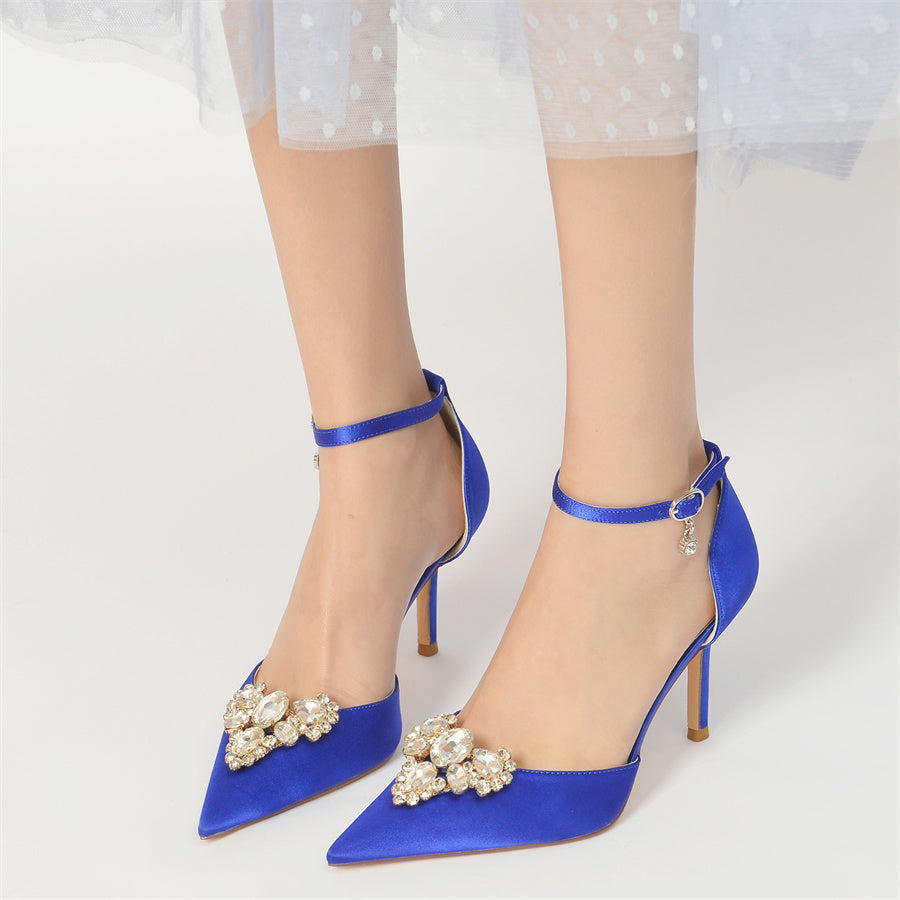 Women's Wedding Shoes Pointed Toe Stiletto Heel Bridal Shoes with Rhinestones