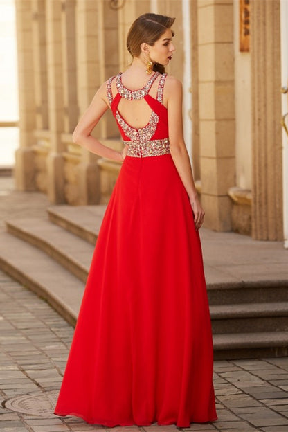 Red Halter Prom Dress Split With Crystals PD0282