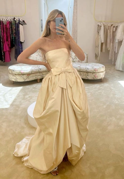 Off-white stylish elegant long satin ball gown evening dress reception wedding dress gh3205