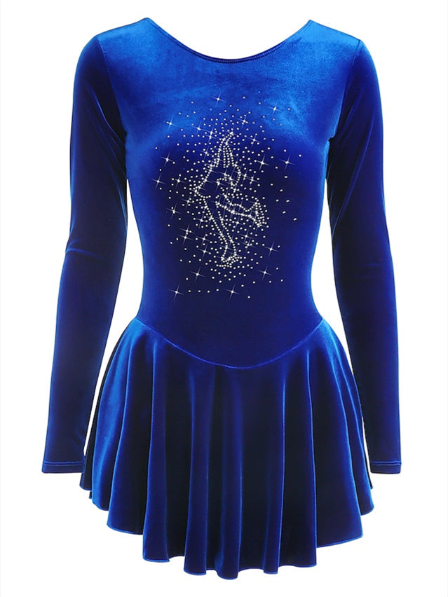 Figure Skating Dress Women's Girls' Dancewear Velvet Long Sleeve Ice Skating Dress