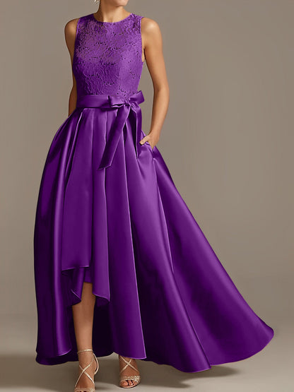 A-Line/Princess Jewel Neck Sleeveless Asymmetrical Mother Of The Bride Dresses With Pleats