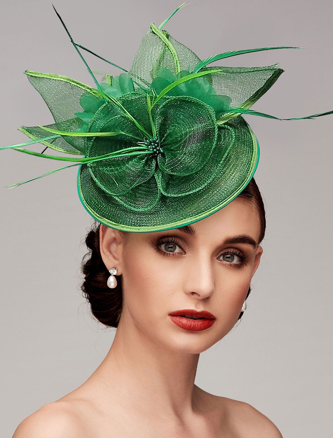 Elegant Net Saucer Hat Fascinator Hats Headpiece Flower & Beading & Feather