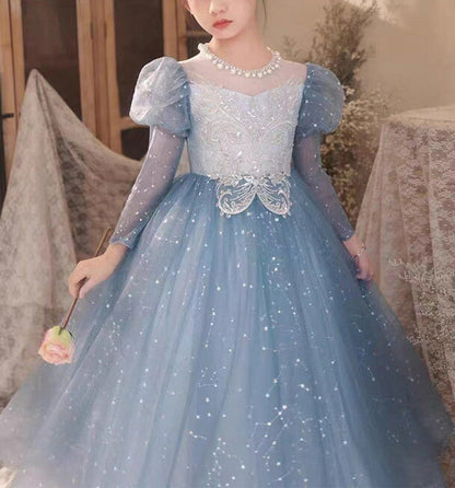 A-Line/Princess Long Sleeves Flower Girl Party Dresses with Rhinestone Appliques