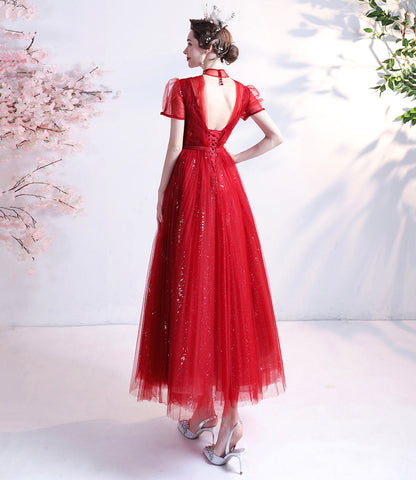 Red tulle short prom dress red homecoming dress  10353