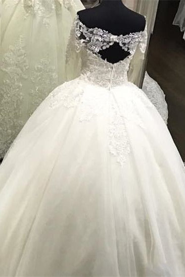 Off-the-Shoulder Long Sleeves Ball Gown Wedding Dress With Lace Appliques PD0948