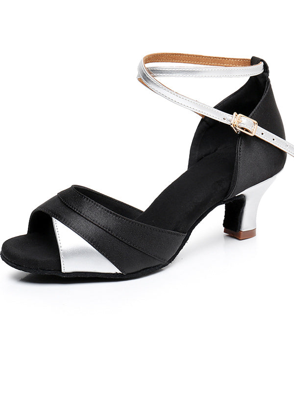 Women's Dancewear Shoes  Buckle Ankle Strap Heel Peep Toe Satin PU Latin Shoes