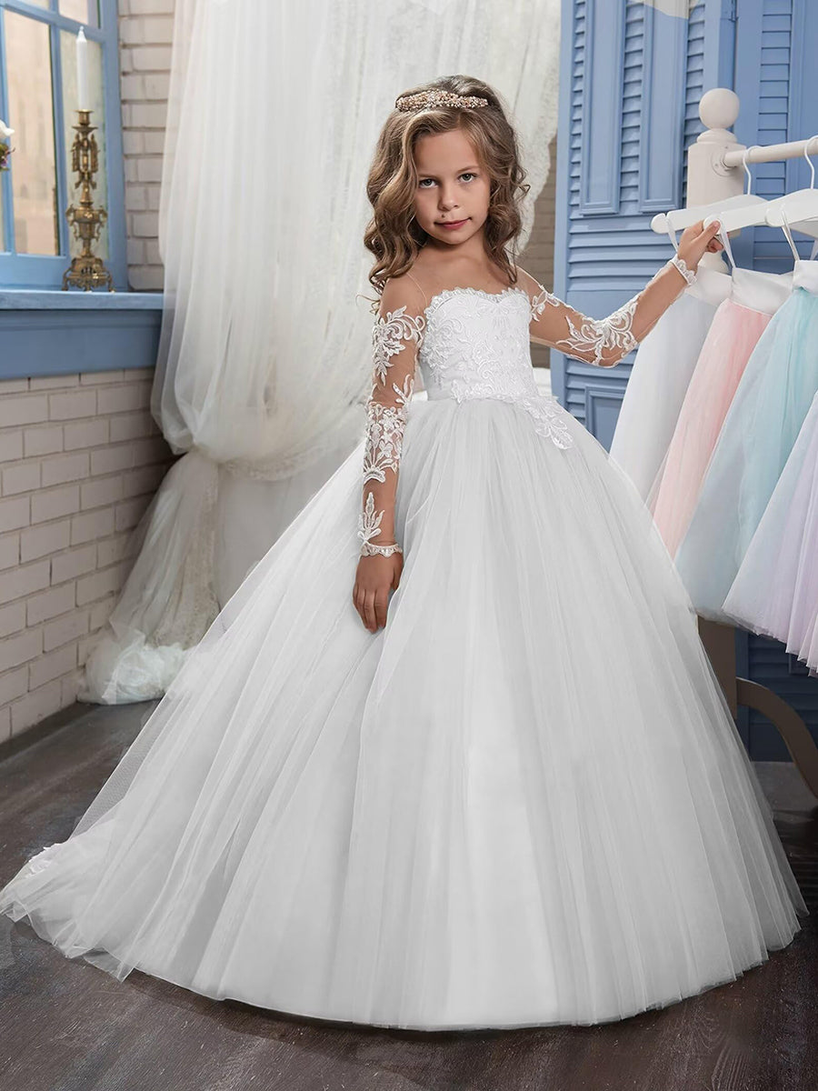 A-Line/Princess Sweetheart Long Sleeves Flower Girl Dresses with Appliques