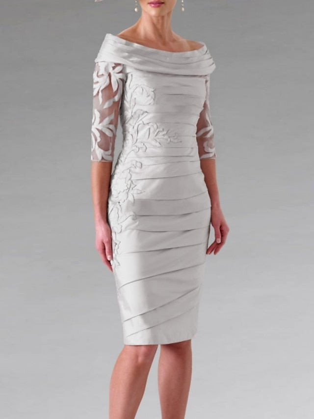 Sheath/Column Scoop Half Sleeves Knee-Length Mother of the Bride Dresses with Appliques Ruching