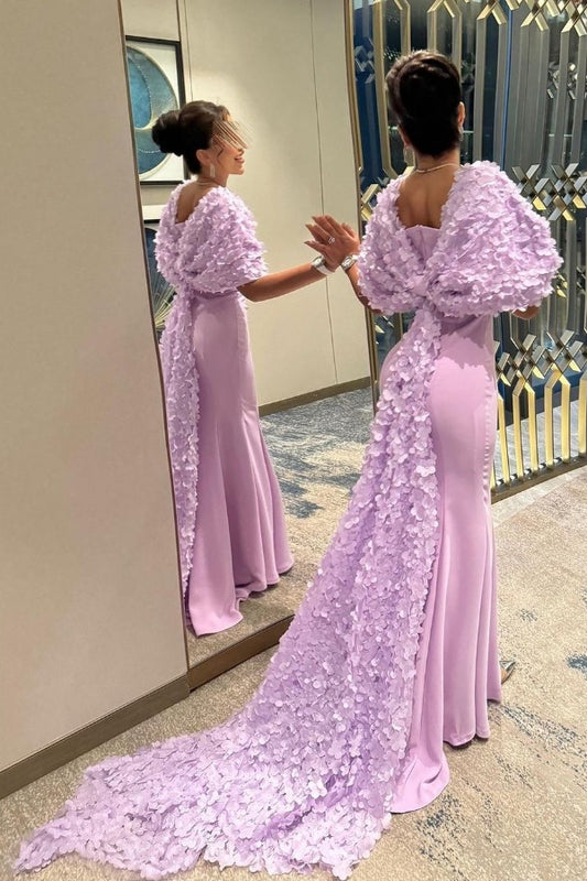 Light Purple Sweetheart Mermaid Prom Dress With Long Bow Appliques Shawl ZT0181