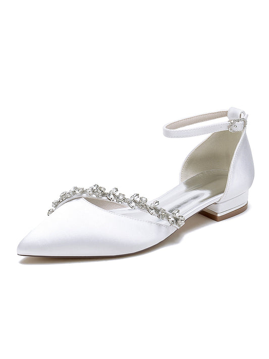 Women's Wedding Shoes Rhinestone Low Heel Pointed Toe Bridal Shoes