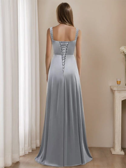 A-Line/Princess V-Neck Floor-Length Sleeveless Mother of the Bride Dresses With Rhinestone