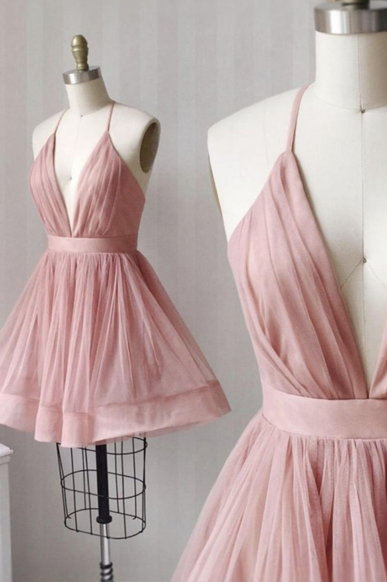 Cute v neck tulle short prom dress homecoming dress gh865