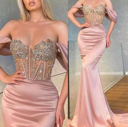 Off-the-Shoulder Sweetheart Long Mermaid Prom Dress With Beads ED0224