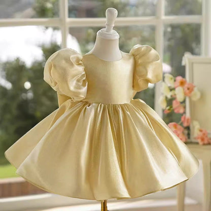 Ball-Gown/Princess Champagne Satin Knee-length Baby Girl Dress