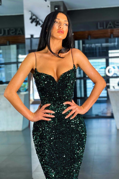 Dark Green Sequins Prom Dress Mermaid PD0195