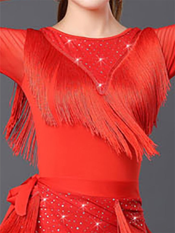 Women's Dancewear Latin Dance Ballroom Dance Top Fringed Ruching Pure Color Tassel  Short Sleeve