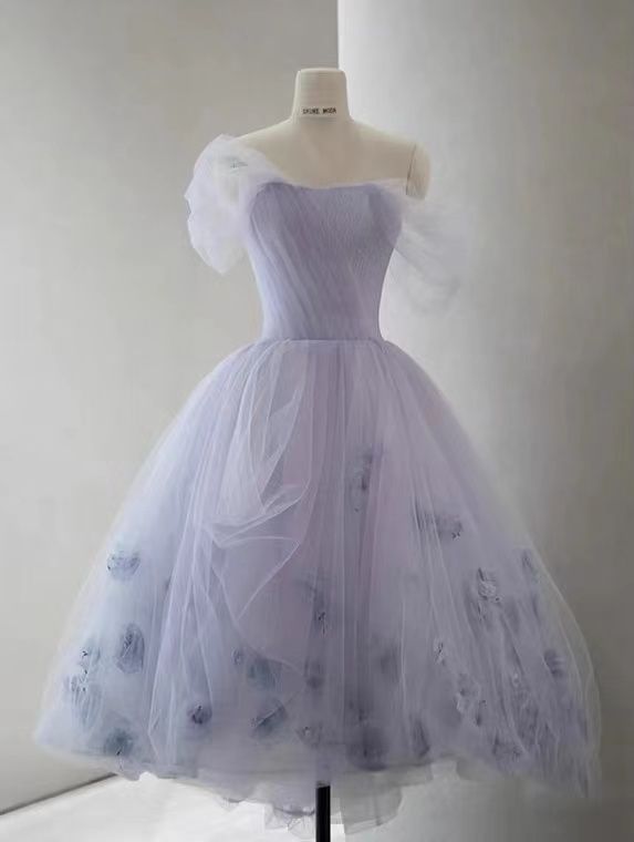 Lavender Off the Shoulder Tulle Homecoming Dress C365