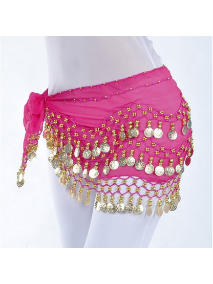 Belly Dance Hip Scarf Coin Sequin Women's Training Chiffon / Ballroom Gold Coin Belt