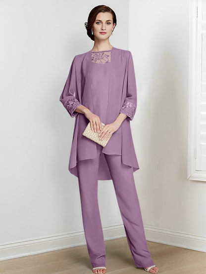 Chiffon Square Neck Long Sleeves Floor-Length Mother Of The Bride Pantsuits With Jacket