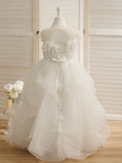 Ball-Gown/Princess Satin Tulle Floor-length Flower Girl Dress