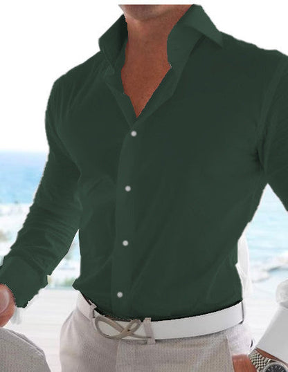 Men's Casual Cotton Linen Long Sleeves Solid Color Shirt