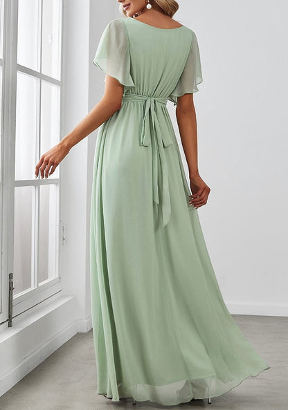 A-Line/Princess V-Neck Floor-length Long Bridesmaid Dresses