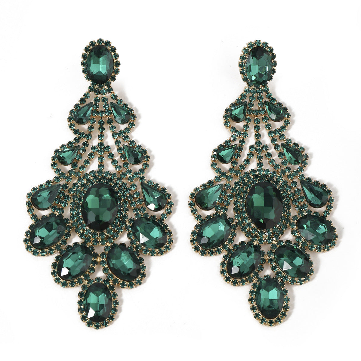 Retro Emerald Green Luxury Ellipse Rhinestone Drop Earrings