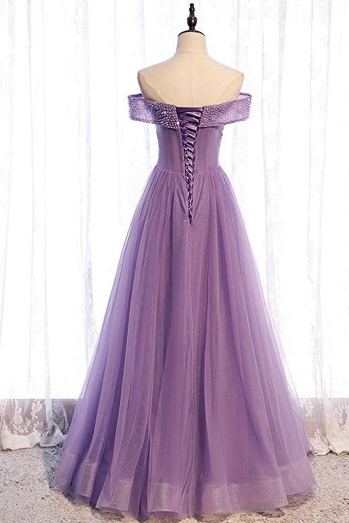 Edgynewlook Purple Sequins Prom Dress With Off-The-Shoulder Sweetheart