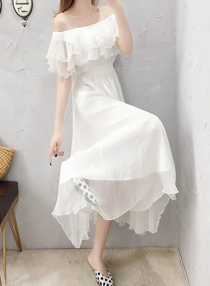 White chiffon summer dress fashion girl dress  1111