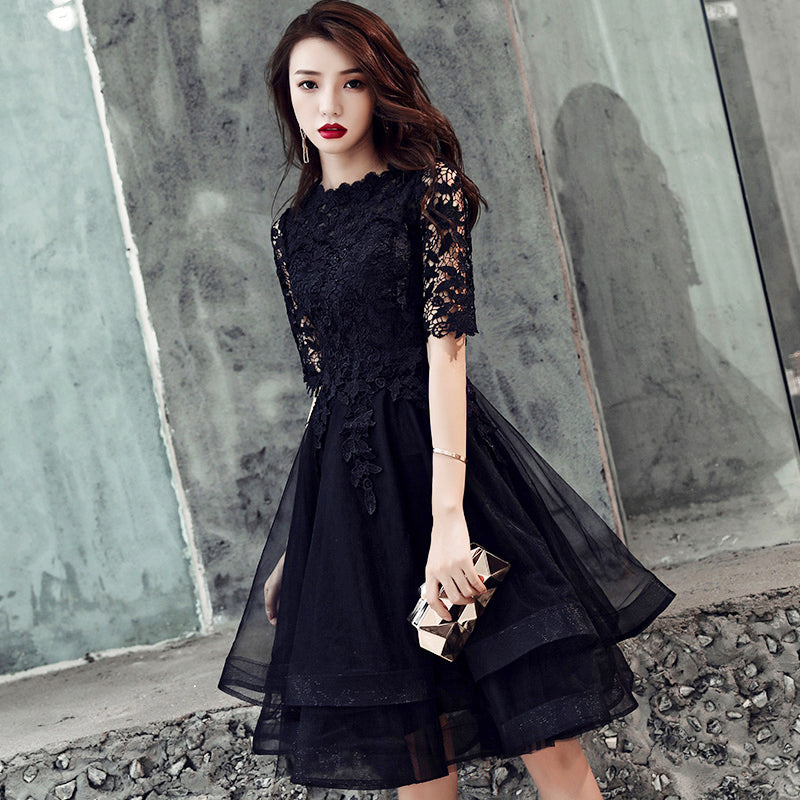 Black lace short prom dress homecoming dress  8244