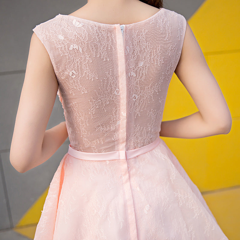 Cute pink lace short prom dress,pink evening dress,homecoming dresses  7109