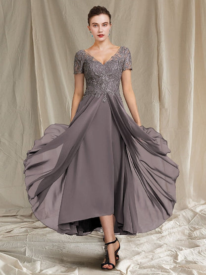 A-Line/Princess V-Neck Tea-Length Mother of the Bride Dresses