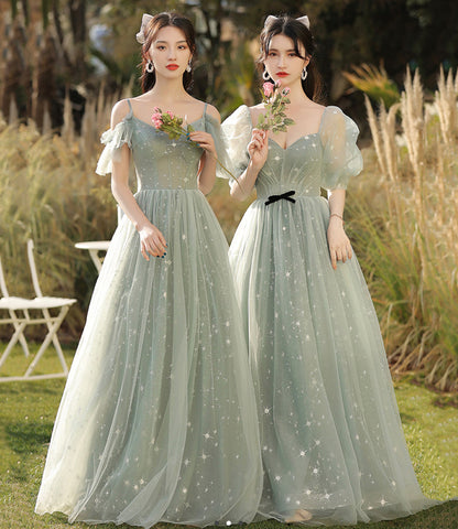 Green tulle long A line prom dress bridesmaid dress  8886