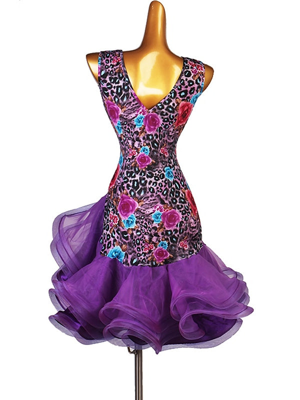 Dance Salsa Latin Dance Dress Cascading Ruffles Split Joint Women‘s Sleeveless