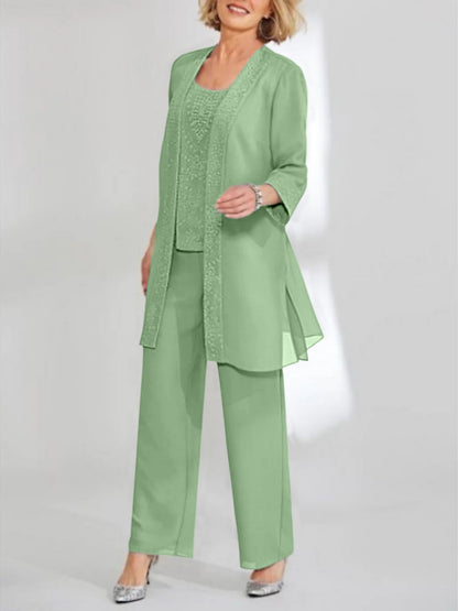 Chiffon Scoop Ankle-Length Mother of the Bride Pantsuits with Jacket