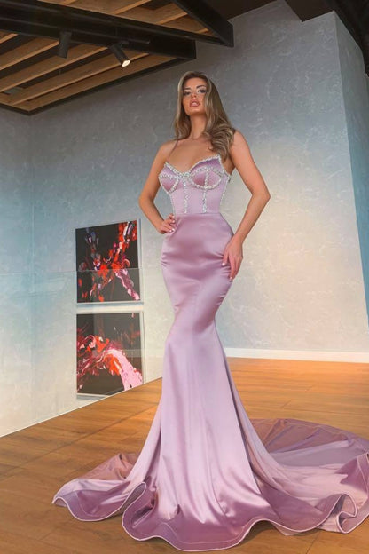 edgynewlook Light Purple Mermaid Spaghetti-Straps Prom Dress With Sequins