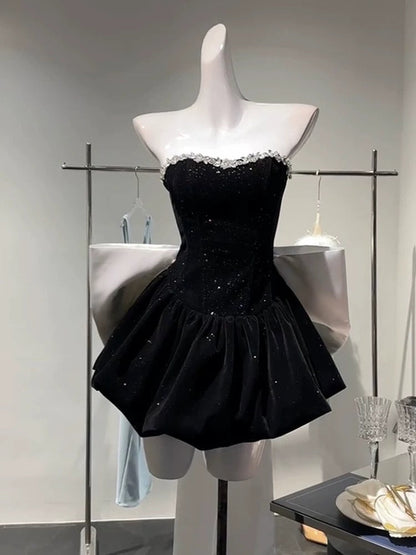 Chic A Line Strapless Black Velvet Cocktail Dresses Short Homecoming Dress