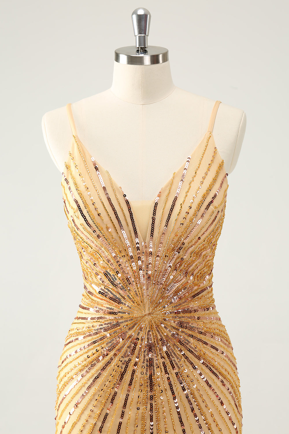 Golden Tight Spaghetti Straps Homecoming Dress with Sequins