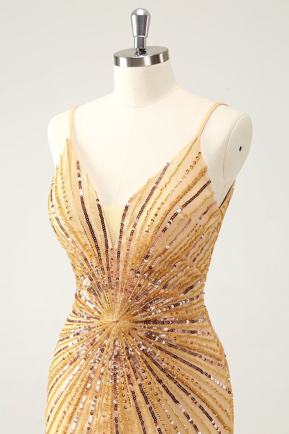 Golden Tight Spaghetti Straps Homecoming Dress with Sequins