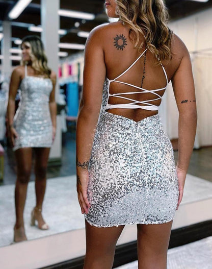 Serena | Glitter Bodycon Straps Black Sequins Short Homecoming Dresses