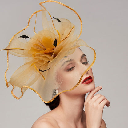 Elegant Net Saucer Hat Fascinator Hats Headpiece Flower Bow & Feather