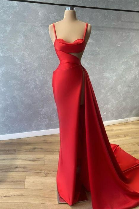 edgynewlook Sweetheart Red Spaghetti Strap Mermaid Prom Dress with Ruffles