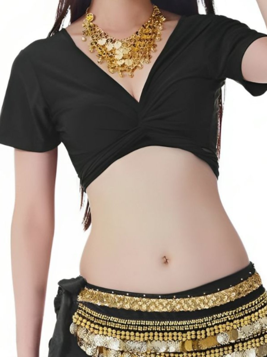 Belly Dance Short Sleeves Vest Ruched Performance Costume with Wrap