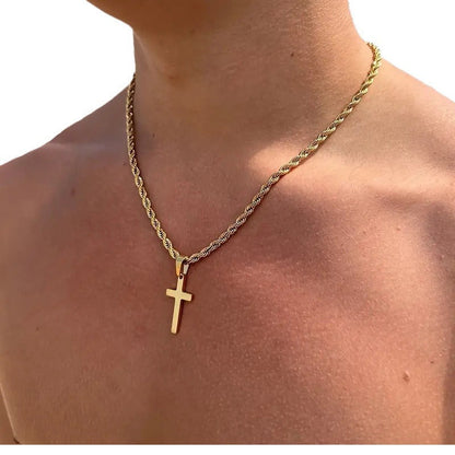 KC Gold Thin Spiral Chain Cross Pendant Minimalist Necklace